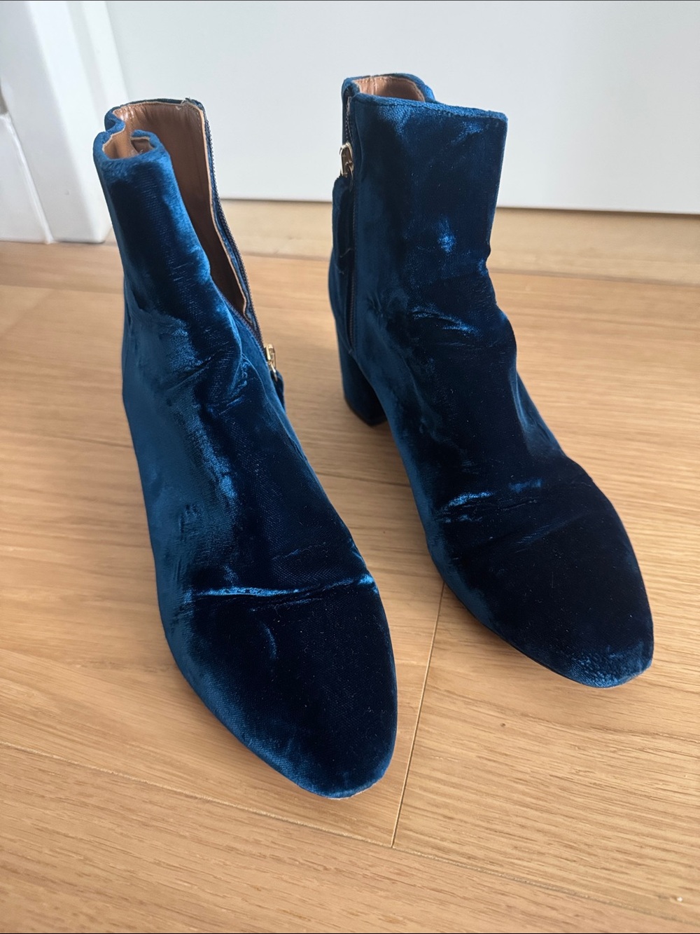 Aquazzura Deep Blue Velvet Booties